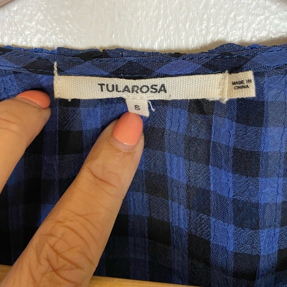 Tularosa Alicia Sheer Gingham Wrap Maxi Dress Size S Blue Ruffle Fairycore - Picture 11 of 12